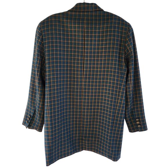 Ellen Tracy VTG Wool Blazer Jacket 6 Navy Chartreuse Micro Tartan Plaid Classic - Picture 9 of 10